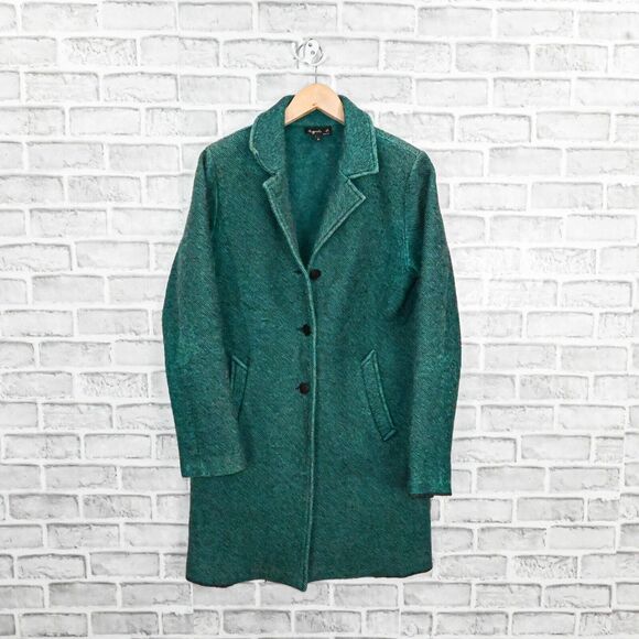 Agnes b. Paris Women's 3 Button wool Long Coat in Green tweed sz 3 - Picture 5 of 8